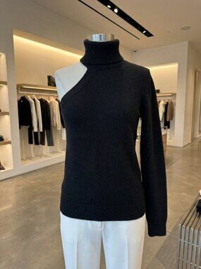 Michael Kors Black Asymmetric One Shoulder Turtleneck Knit Sweater XS